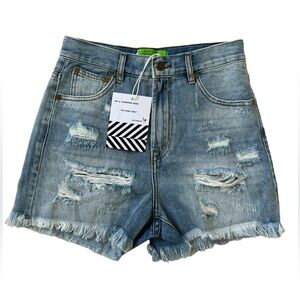SR VS SANDRINE ROSE THE VIRGIN LABEL HI RISE DENIM CUT OFF SHORTS SIZE 24 Rock